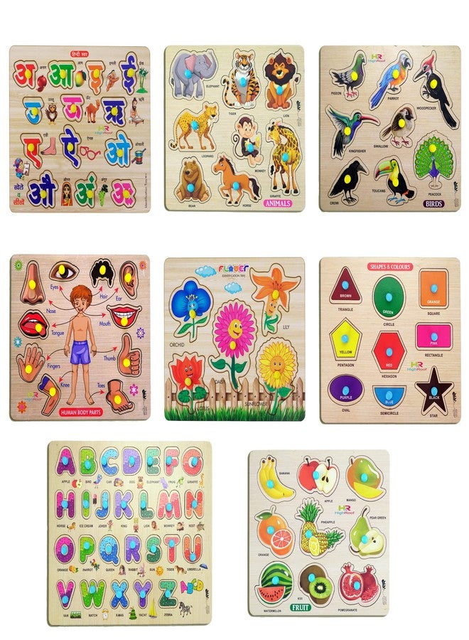 HIGHROOF® Kids Fort Pre Nursery Educational Jigsaw Puzzles for Adults Kids Learning Toys Kit Board Game 8 pcs Set of Hindi Letter Flower Alphabet Fruit Vegetable Educational Toy - Image 1